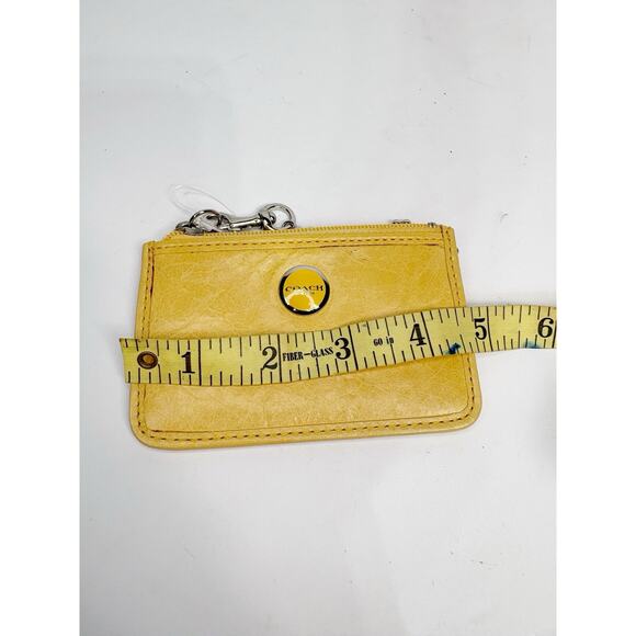 COACH Crossgrain Leather Zip Card Case Yellow Gold Mini ID Skinny Key Ring - Picture 1 of 3